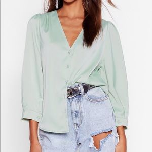 Satin Puff Sleeve Blouse - Sage Green/Pistachio